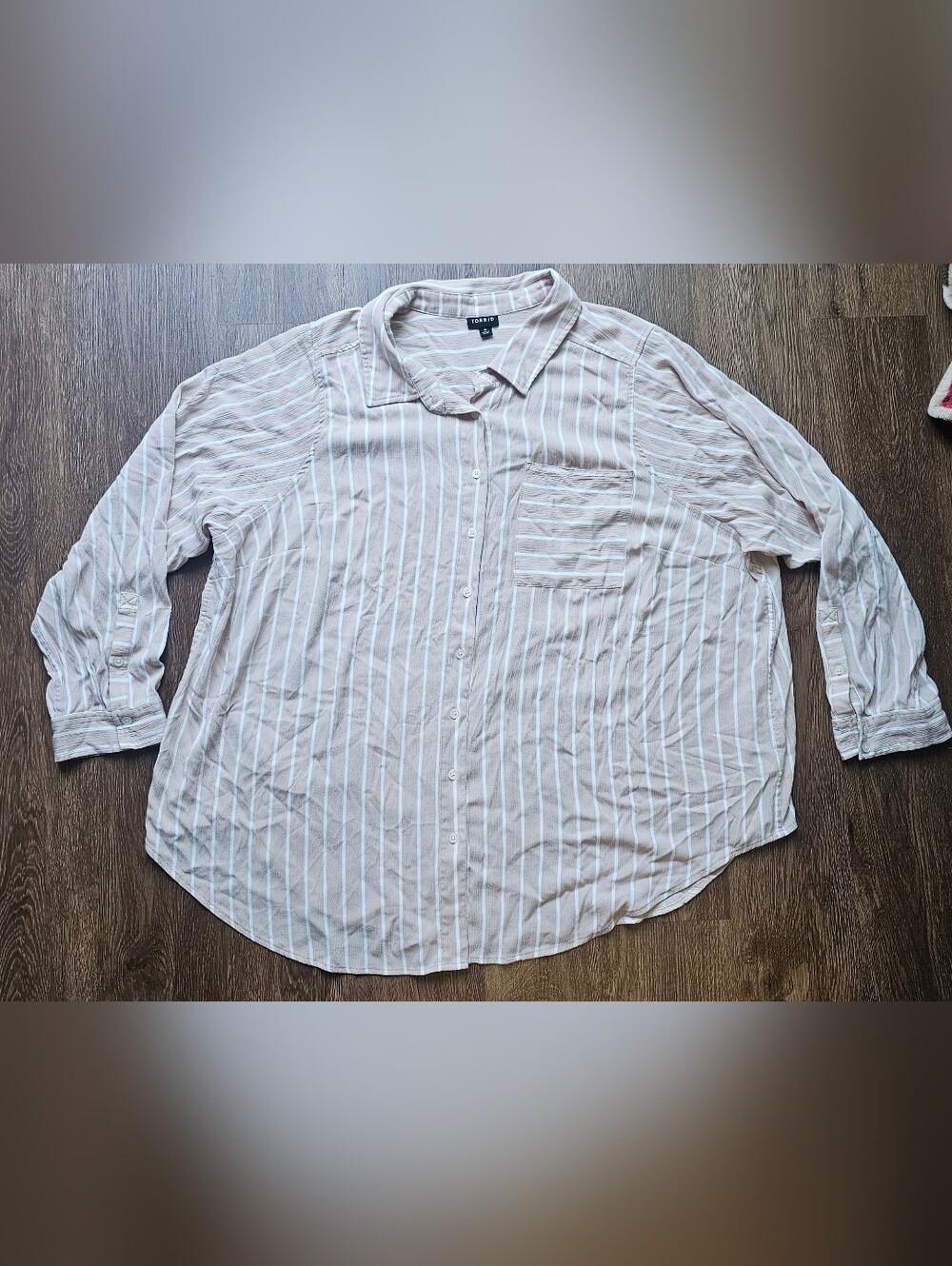 Womens Torrid Button Up Striped Dusty Pastel Neutral Beige 4 Career